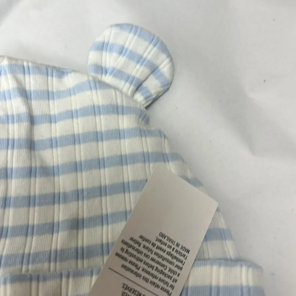 Janie and Jack 100047853 Blue & White Baby Ribbed Stripe Bear Ear Beanie 18-24 m